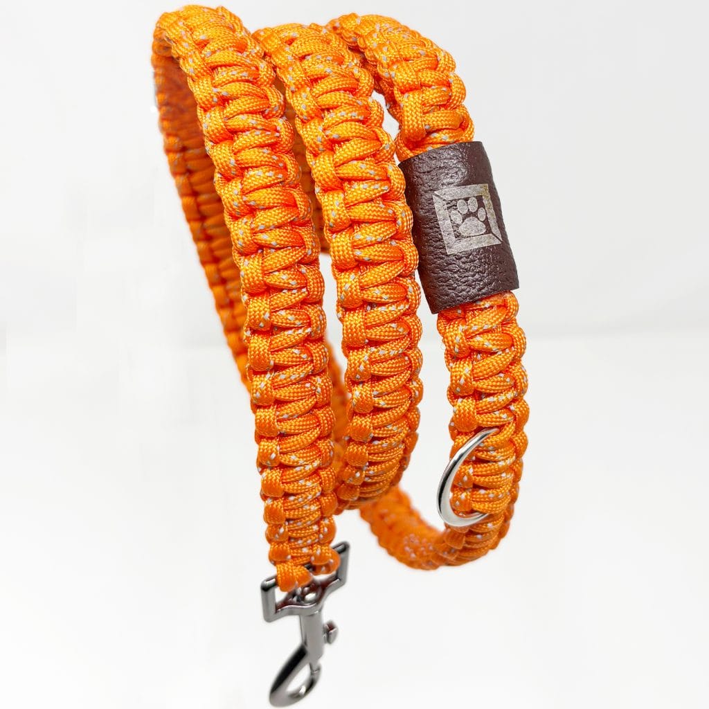 Оранжев Ръчно плетен светлоотразителен повод за куче Jivotinka, 130 см