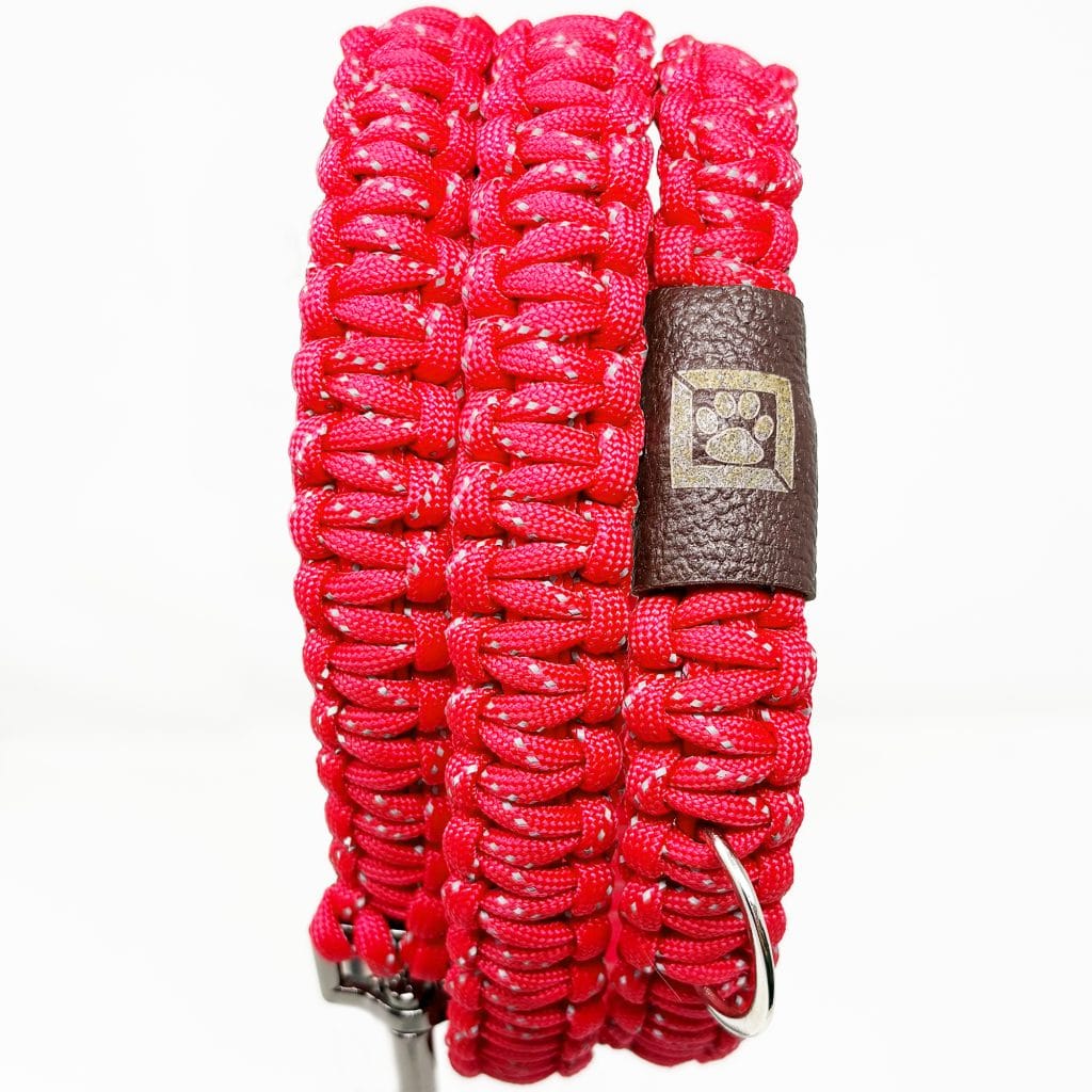 Червен Ръчно плетен светлоотразителен повод за куче Jivotinka, 130 см